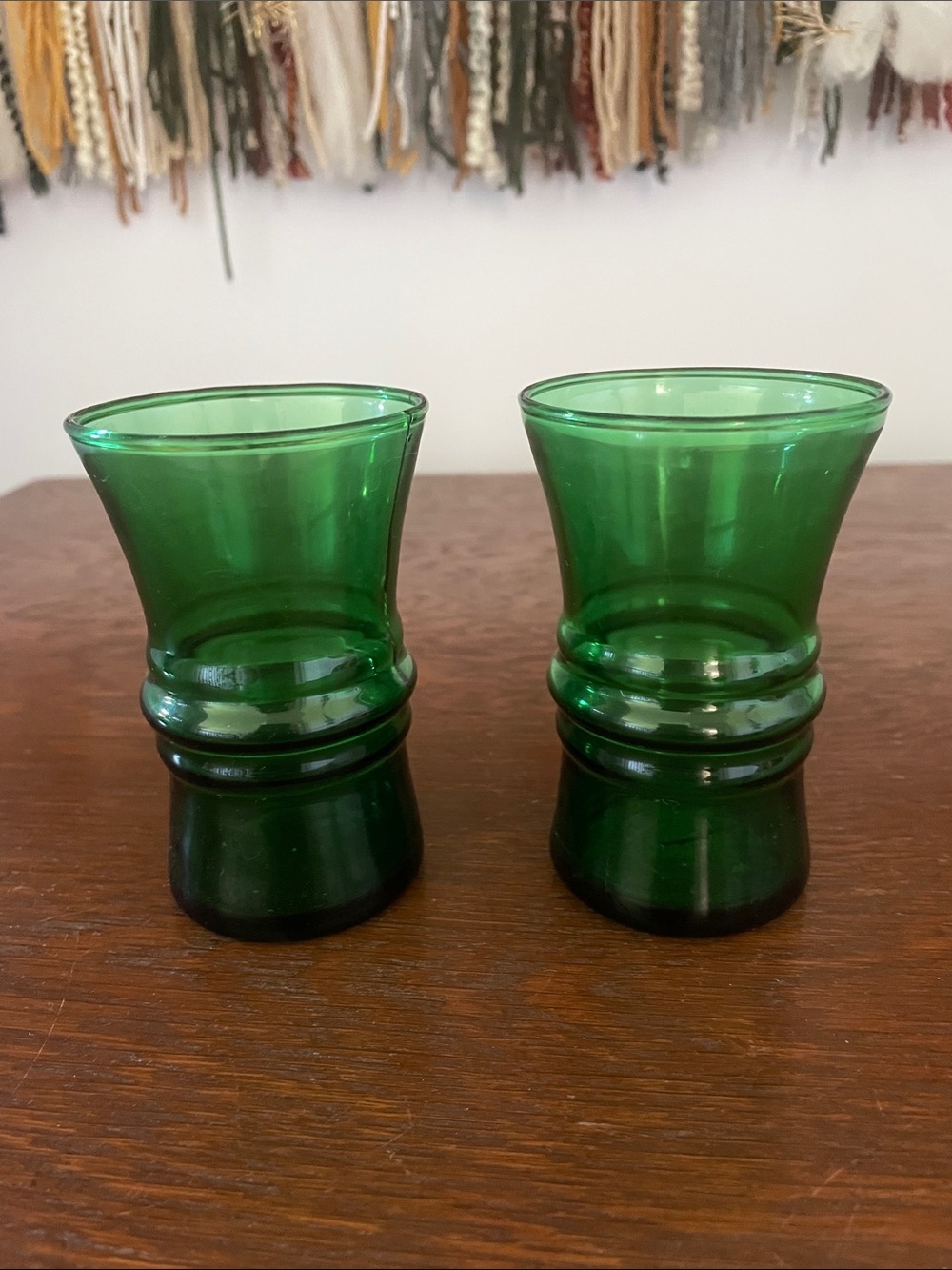 Green textured glass vases or glasses